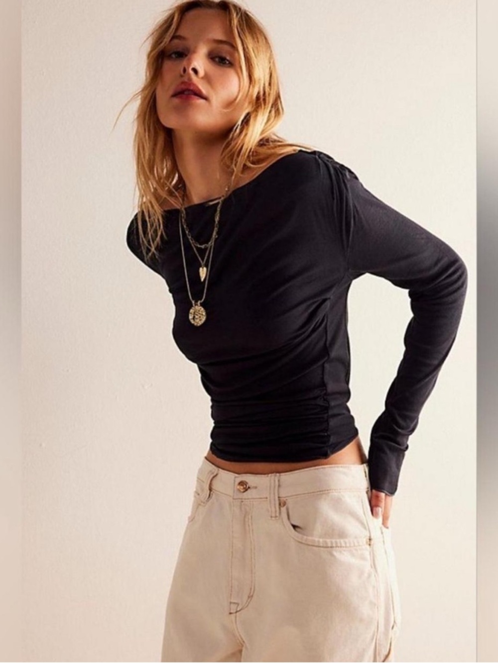 NWT Free People Night We Met Long Sleeve BlackTop Size XS Whimsical Fairy Goth
